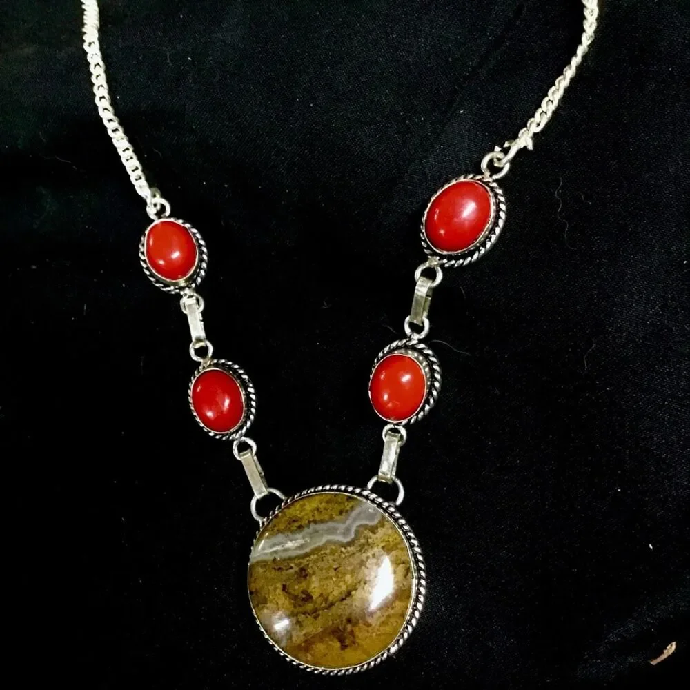 Boho Southwestern Crystals Artisan-crafted  Yellow Moss Agate and Coral